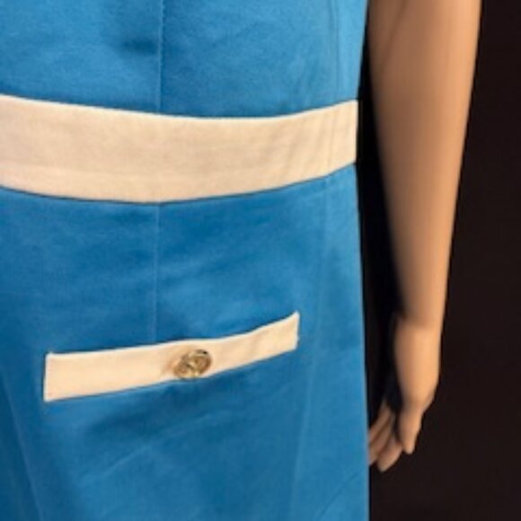 Charter Club Sleeveless Blue Sheath Dress w/White Trim & Pocket Accents Size 12 - Picture 2 of 7